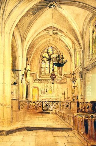 Interieur D'eglise En Bretagne Oil Painting by Jules Achille-Noel