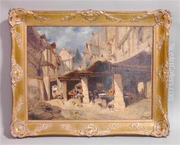 Medieval Market Place Oil Painting by Jules Achille-Noel