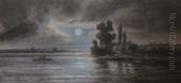 Effet De Lune Sur L'etang Oil Painting by Jules Achille-Noel