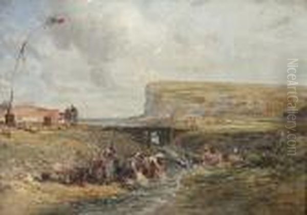 Lavandieres Au Treport Oil Painting by Jules Achille-Noel