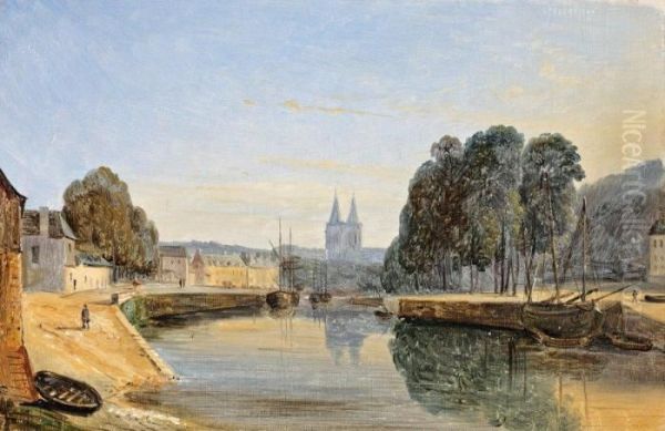 Vue Des Quais De L'odet A Quimper by Jules Achille-Noel