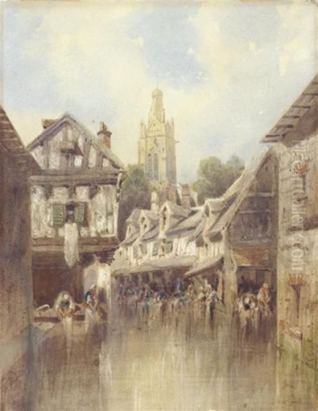 Lavandiere En Bretagne (verneuil Sur Avre ?) Oil Painting by Jules Achille-Noel