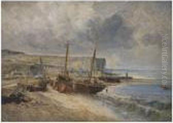 Harbour Scene Oil Painting by Jules Achille-Noel