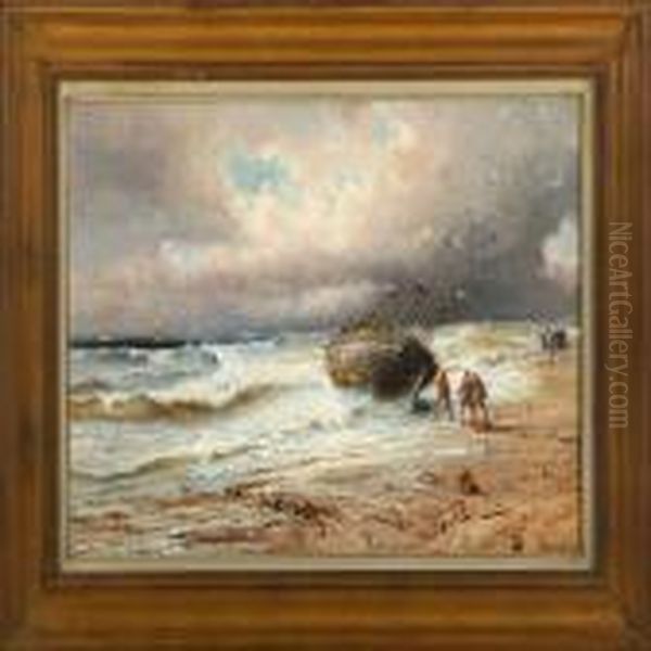 A Shipwreck By Thestormy Sea Oil Painting by Jules Achille-Noel