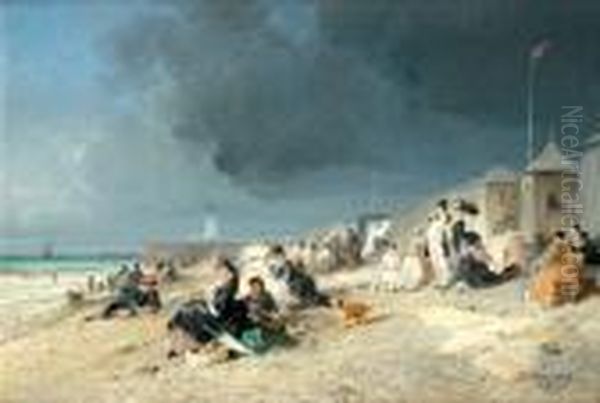 La Plage Du Treport Oil Painting by Jules Achille-Noel