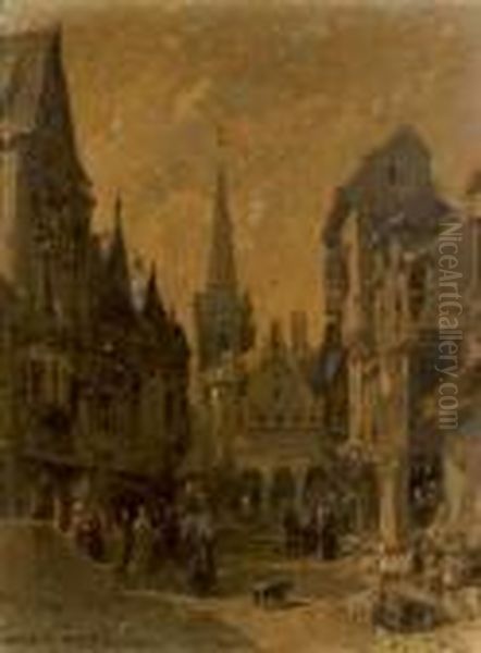 Devant L'eglise Oil Painting by Jules Achille-Noel