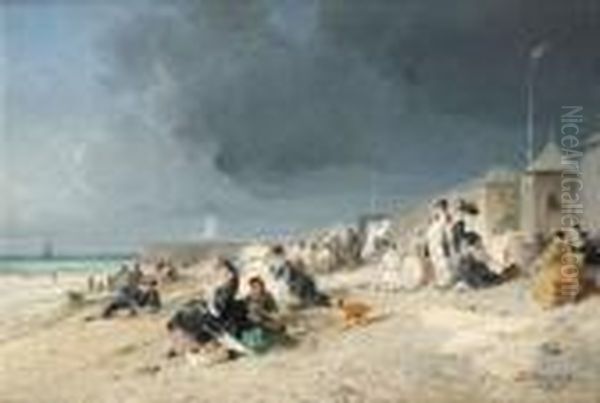 La Plage Du Treport Oil Painting by Jules Achille-Noel