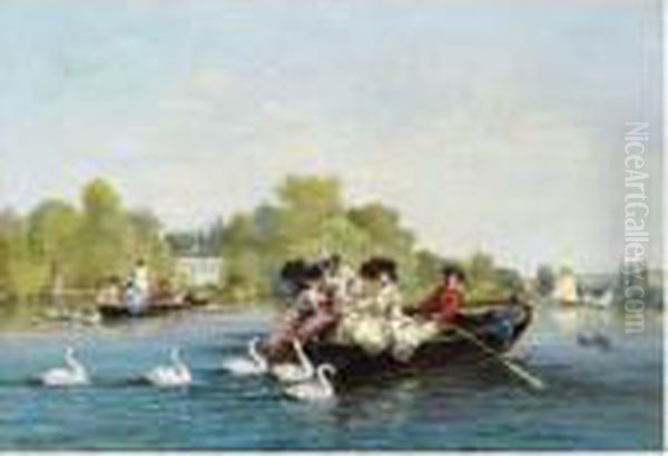 La Seine A Bougival Oil Painting by Jules Achille-Noel