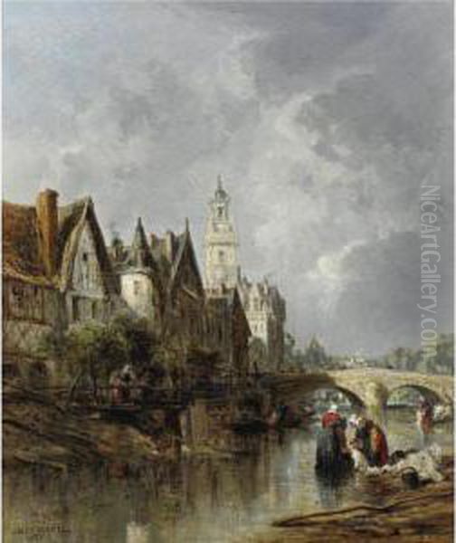 The Washerwomen Oil Painting by Jules Achille-Noel