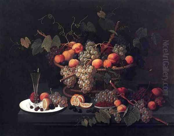 Still Life: Champagne and Fruit Oil Painting by Severin Roesen