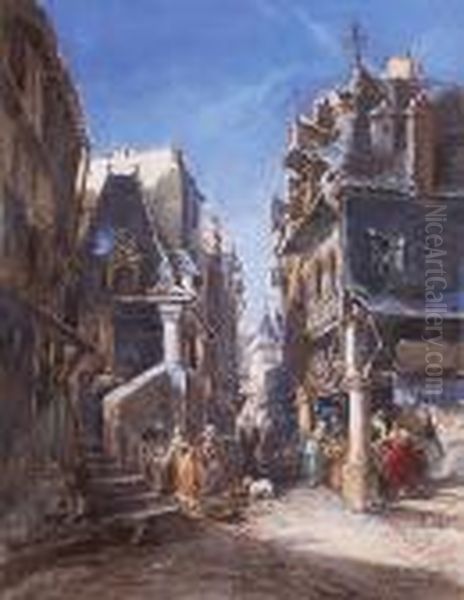 Rue Animee En Bretagne Oil Painting by Jules Achille-Noel