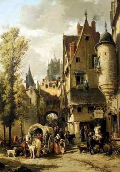 Rue Animee Oil Painting by Jules Achille-Noel