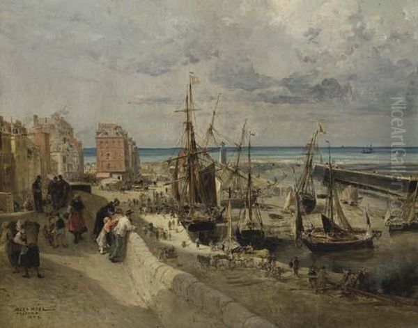 Vue Du Port Et De La Jetee Du Treport Oil Painting by Jules Achille-Noel