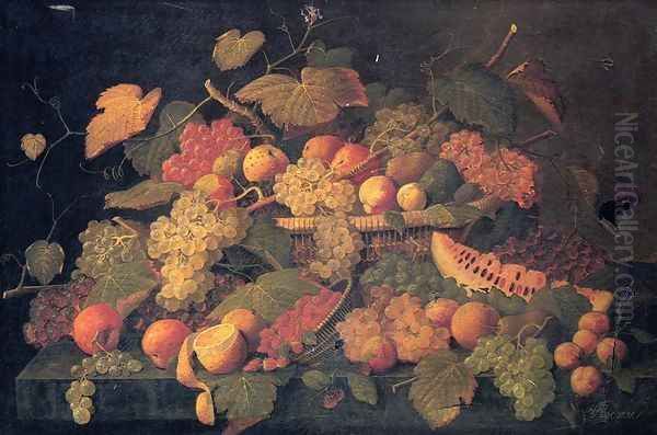 Still Life: An Abundance of Fruit Oil Painting by Severin Roesen