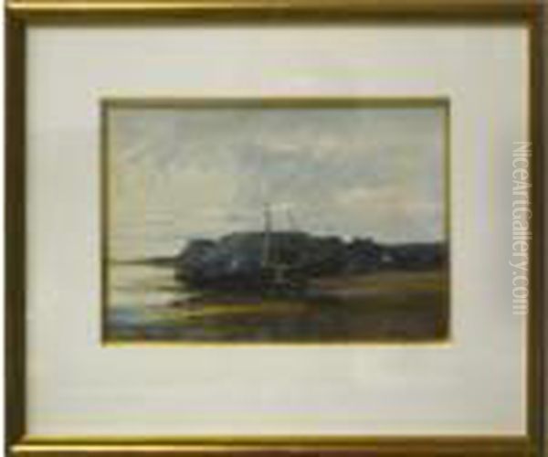 Barques A Maree Basse Oil Painting by Jules Achille-Noel