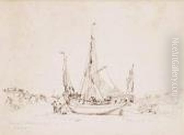 Bateau Echoue Sur La Plage Du Treport Oil Painting by Jules Achille-Noel