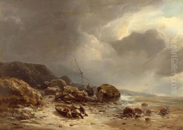 Storm On The Normandy Coast. Oil Painting by Jules Achille-Noel