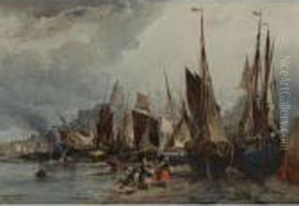 Among The Fishing Boats Oil Painting by Jules Achille-Noel