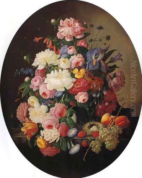 Floral Still Life with Bird's Nest Date unknown Oil Painting by Severin Roesen