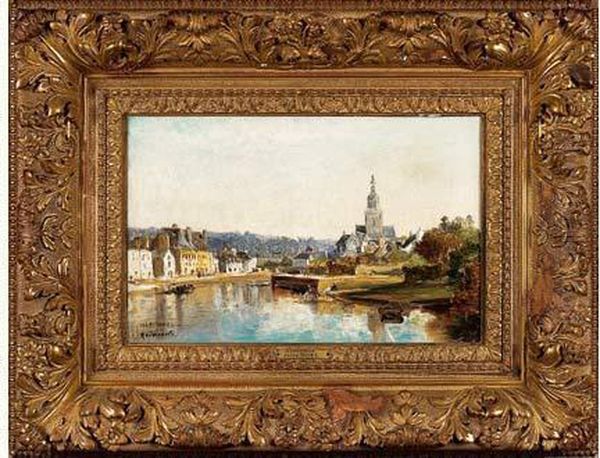 Le Fleuve Laita Et L'eglise Sainte-croix A Quimperle Oil Painting by Jules Achille-Noel