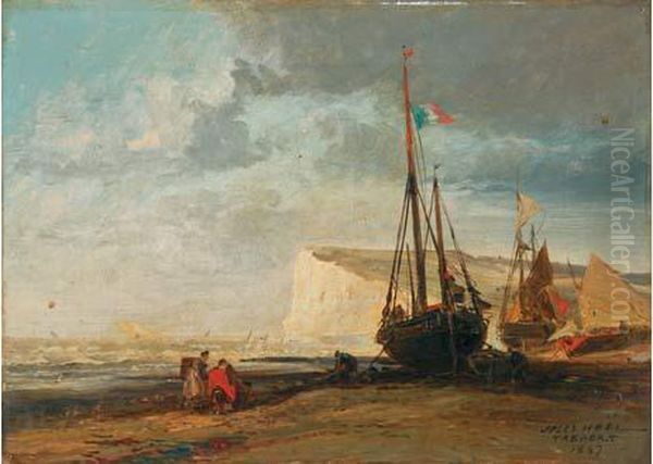  Bateaux Echoues Sur La Plage Du Treport, 1867  Oil Painting by Jules Achille-Noel