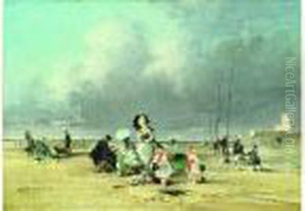 Le Treport, Enfants Faisant Des Pates Oil Painting by Jules Achille-Noel