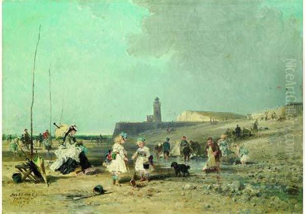 Le Treport, Enfants Et Leurs Voiliers Oil Painting by Jules Achille-Noel