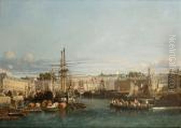 Le Port De Brest Oil Painting by Jules Achille-Noel