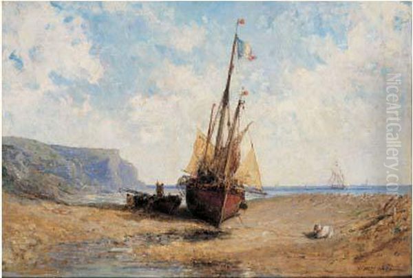 Bateaux Sur La Greve Oil Painting by Jules Achille-Noel