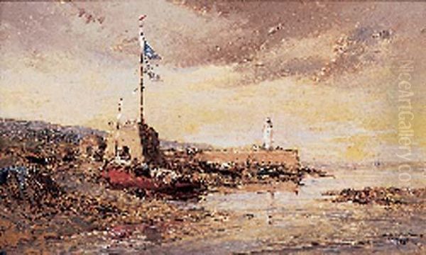 Vue D'un Port De Peche Oil Painting by Jules Achille-Noel