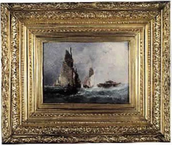 Bateaux Rentrant Au Port Par Grosse Mer Oil Painting by Jules Achille-Noel