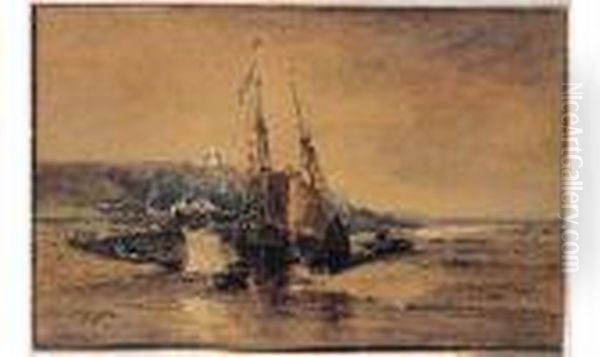 Barque De Peche Pres De La Jetee Oil Painting by Jules Achille-Noel