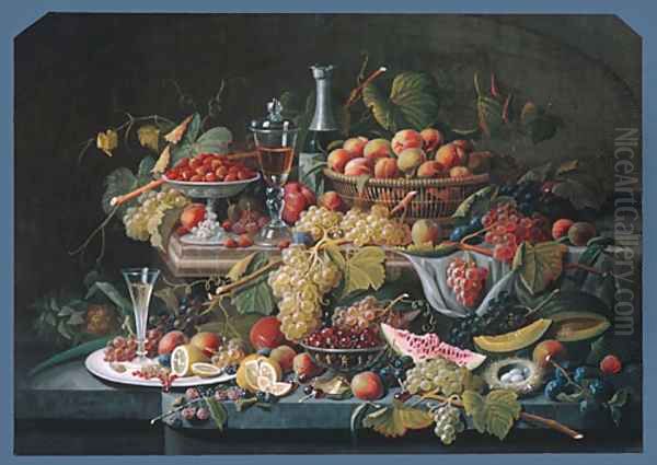 Still Life Fruit 1855 Oil Painting by Severin Roesen