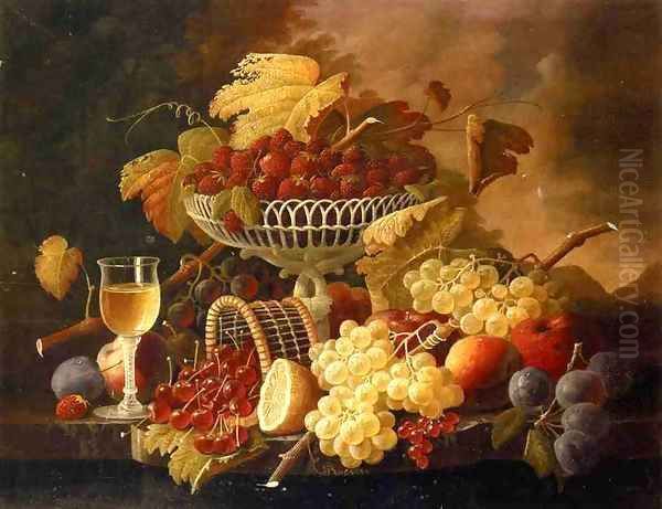 Still Life with Fruit and Wine Glass Date unknown Oil Painting by Severin Roesen