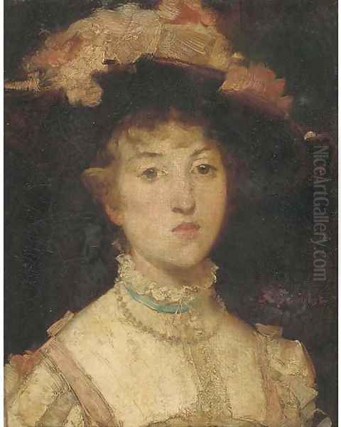 La jeune fille au chapeau rose Oil Painting by Ferdinand Victor Leon Roybet