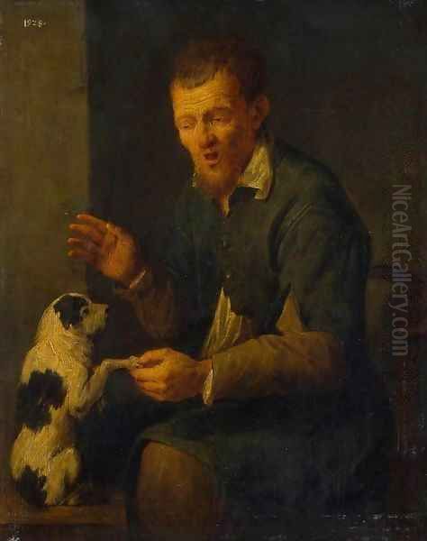 Peasant with a Dog Oil Painting by David The Younger Ryckaert