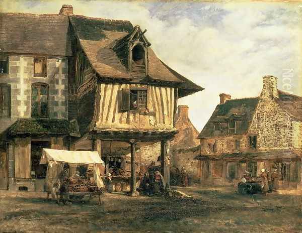 Market Place in Normandy, c.1832 Oil Painting by Theodore Rousseau