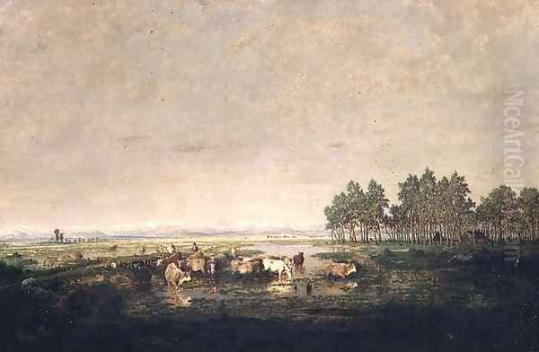 Marshland in Les Landes, c.1853 Oil Painting by Theodore Rousseau