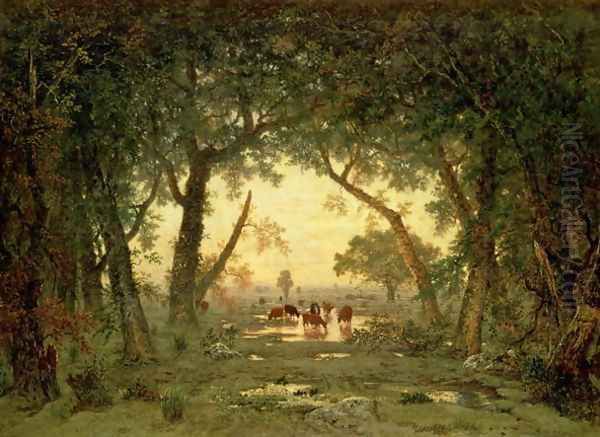 The Forest at Fontainebleau: Morning (Lisiere de foret; effet de matin) 1849-51 Oil Painting by Theodore Rousseau