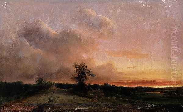 Sunset Oil Painting by Theodore Rousseau