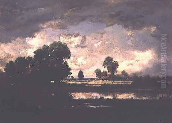 The Pool with a Stormy Sky, c.1865-7 Oil Painting by Theodore Rousseau