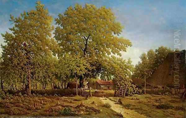 Ferme dans les Landes (la maison du garde) Oil Painting by Theodore Rousseau