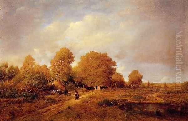 Woman Carrying Wood 1860 Oil Painting by Theodore Rousseau