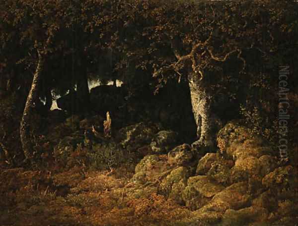 Le chne de roche, Fort de Fontainebleau Oil Painting by Theodore Rousseau