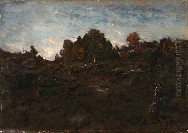 Sentier du Jean-de-Paris, Crpuscule (Platire en fort de Fontainebleau) Oil Painting by Theodore Rousseau