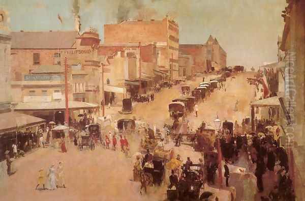 Allegro Con Brio, Bourke Street West Oil Painting by Tom Roberts