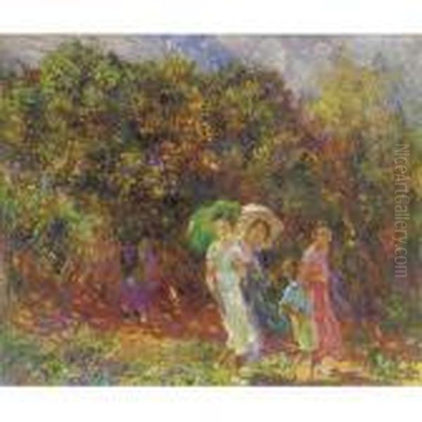 Passeggiata Nel Parco Oil Painting by Plinio Nomellini