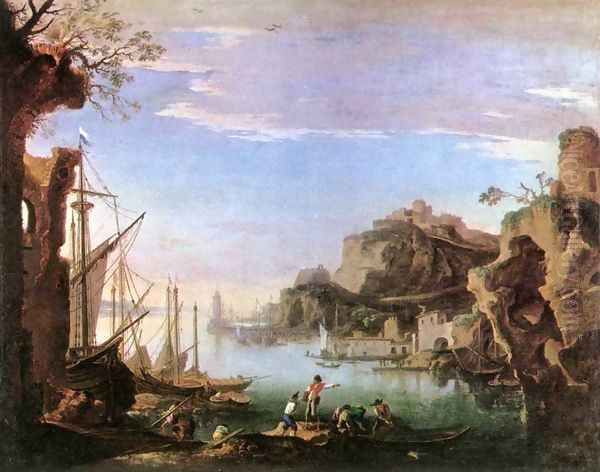 Harbour with Ruins 1640-43 Oil Painting by Salvator Rosa