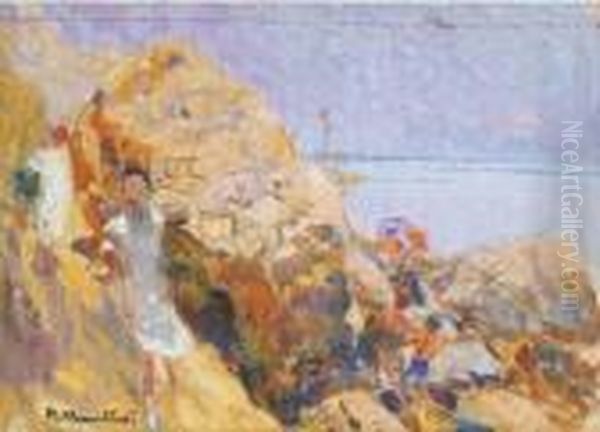 Tra Le Rocce A Capri Oil Painting by Plinio Nomellini