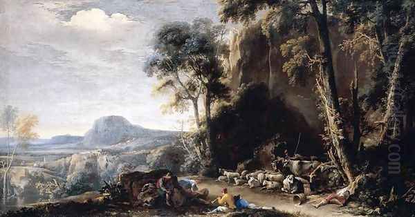 Wooded Landscape c. 1650 Oil Painting by Salvator Rosa